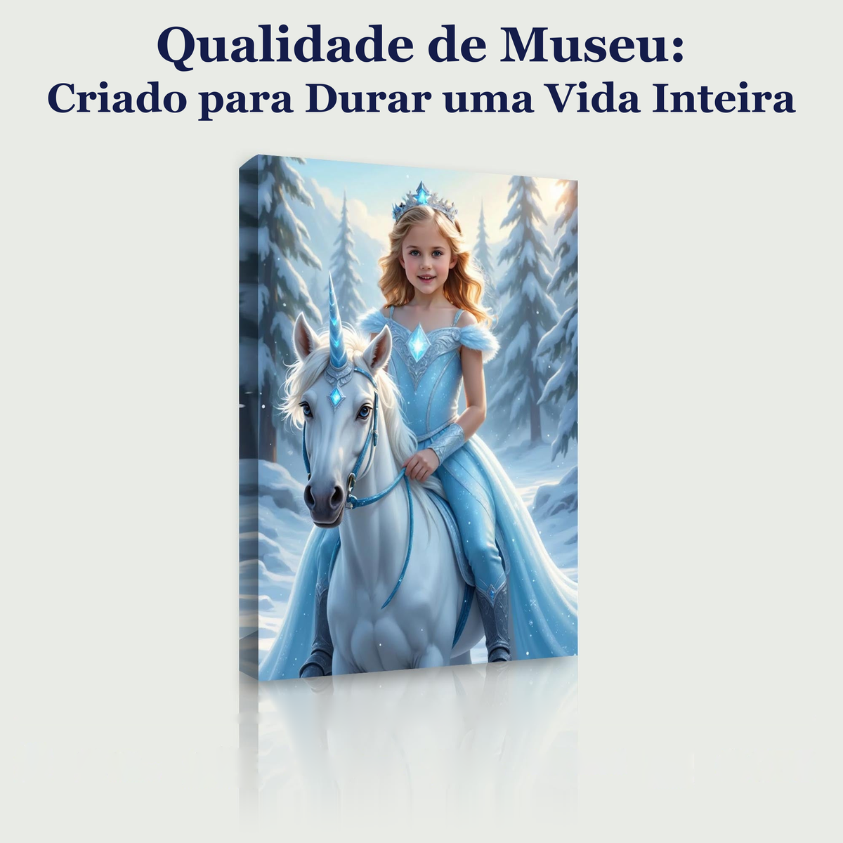 A Princesa do Unicórnio de Gelo – quadro canvas personalizado, qualidade de museu, criado para durar uma vida inteira