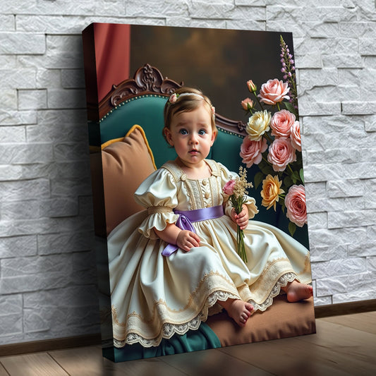 A Menina do Buquê de Flores — quadro personalizado