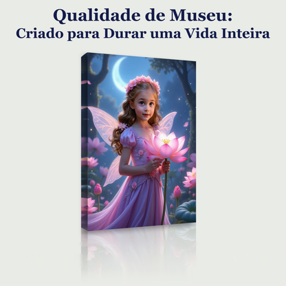 A Fada da Flor de Lótus – quadro canvas personalizado, qualidade de museu, criado para durar uma vida inteira