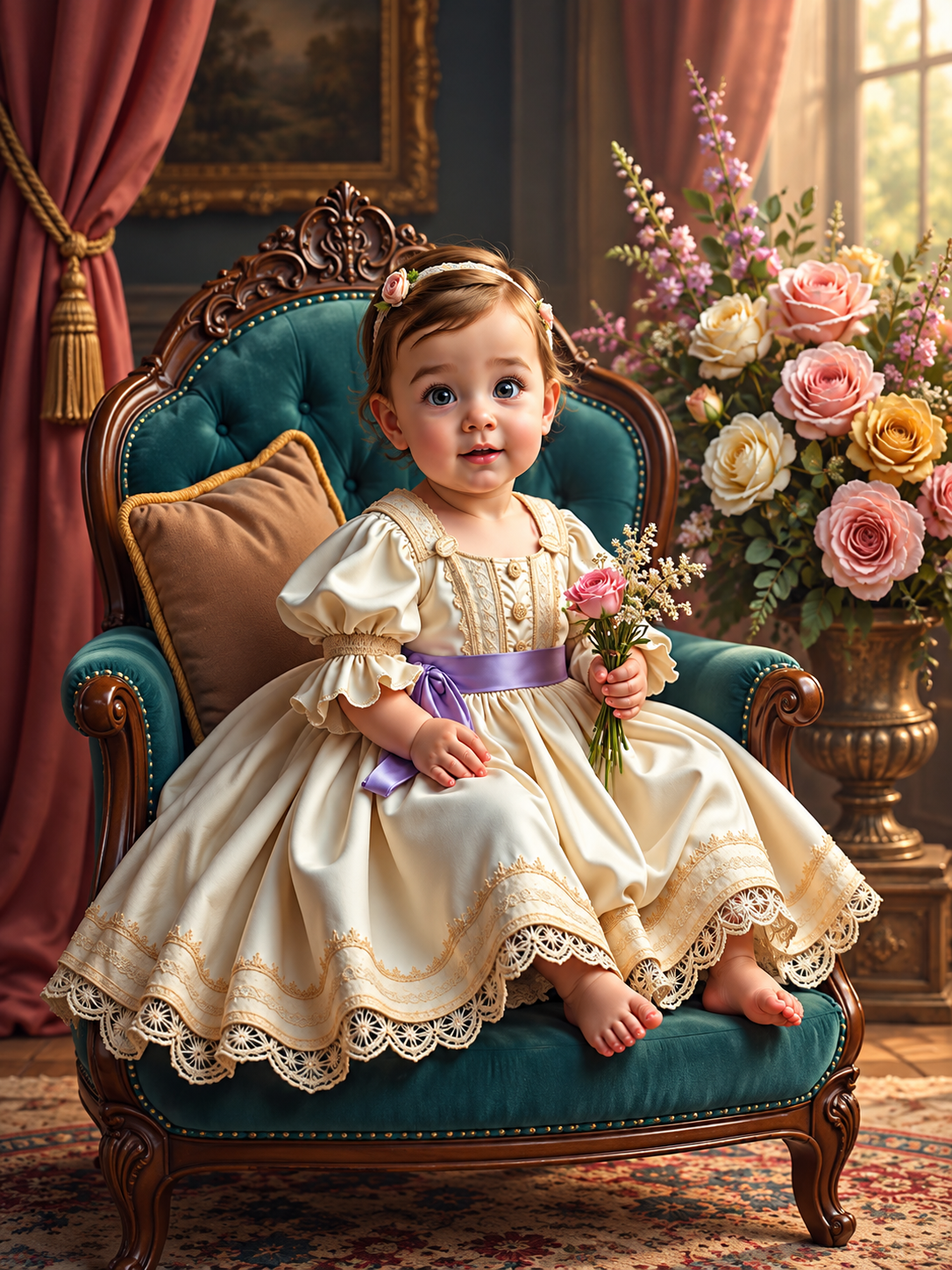 A Menina do Buquê de Flores — arte de exemplo para quadro personalizado