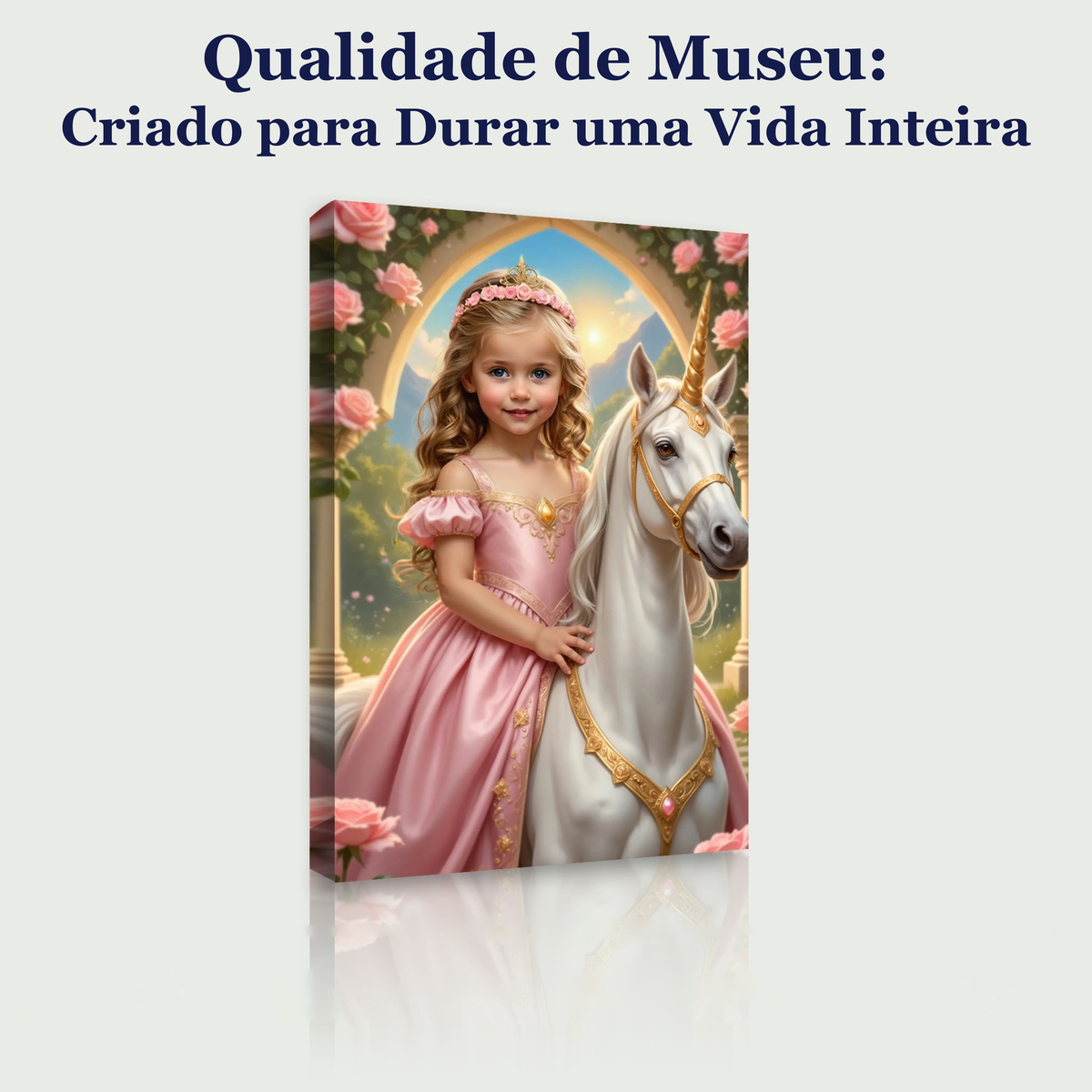 A Pequena Princesa do Unicórnio – quadro canvas personalizado, qualidade de museu, criado para durar uma vida inteira