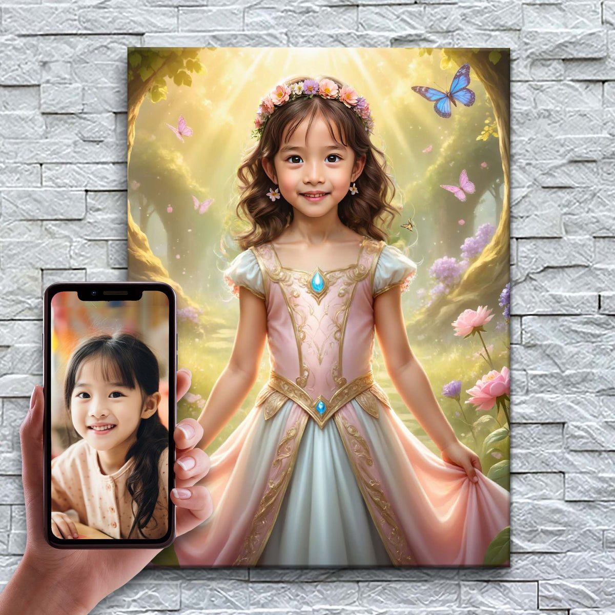 A Princesa da Primavera – antes e depois: a foto enviada e o quadro pronto