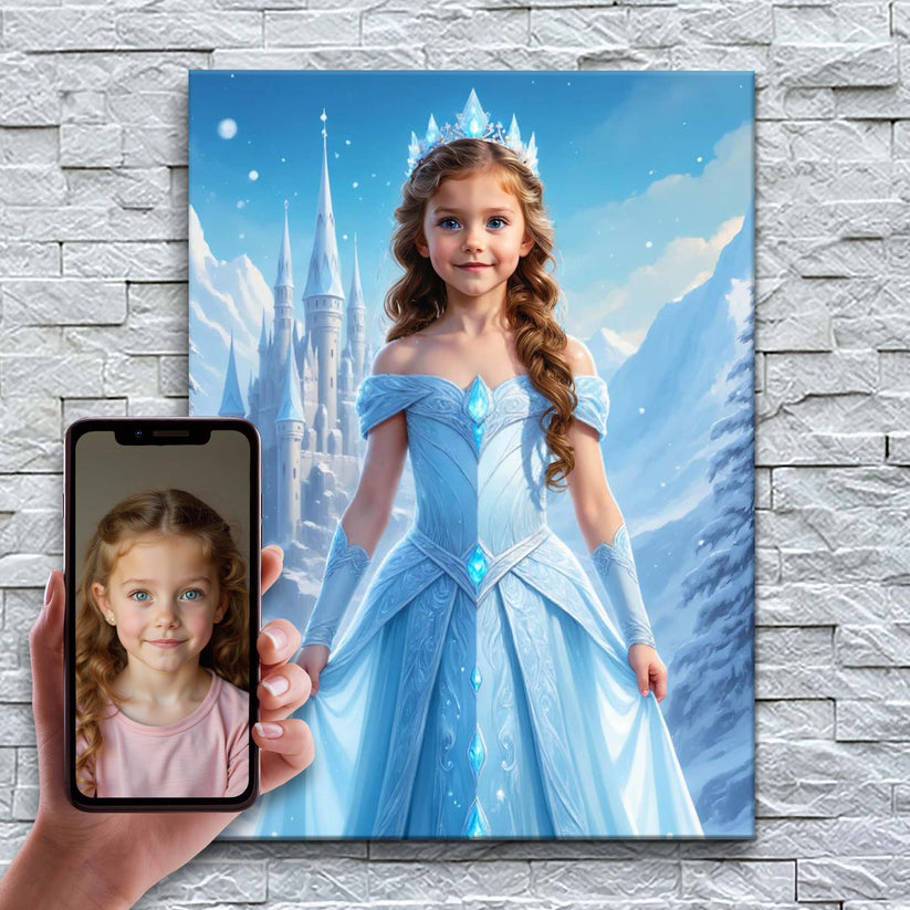 A Princesa do Gelo – antes e depois: a foto enviada e o quadro pronto