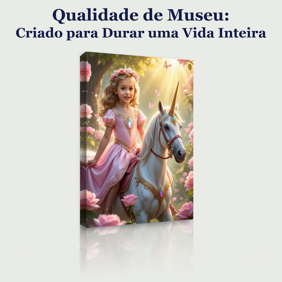 A Princesa do Unicórnio das Borboletas – quadro canvas personalizado, qualidade de museu, criado para durar uma vida inteira