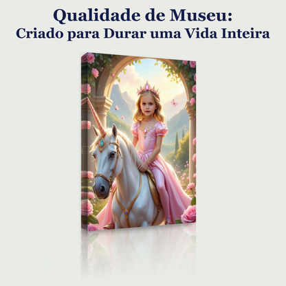 A Princesa do Unicórnio de Rosas – quadro canvas personalizado, qualidade de museu, criado para durar uma vida inteira