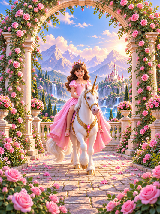 A Princesa do Unicórnio do Jardim Encantado — arte de exemplo para quadro personalizado