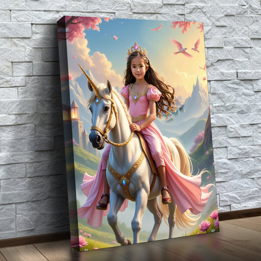 A Princesa do Unicórnio Rosa — quadro canvas personalizado na parede