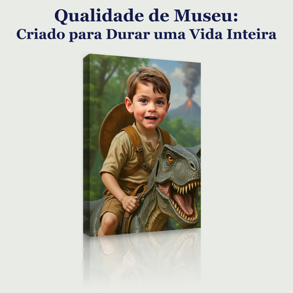 O Cavaleiro dos Dinossauros – quadro canvas personalizado, qualidade de museu, criado para durar uma vida inteira
