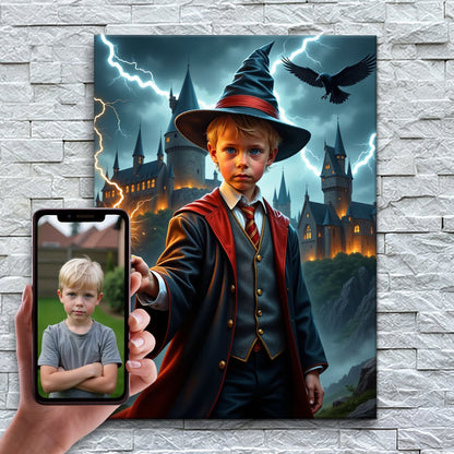 O Pequeno Bruxo – antes e depois: a foto enviada e o quadro pronto